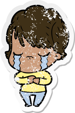 Bir insan tarafından çizilmiş ağlayan karikatürlü bir kadının sıkıntılı çıkartması.