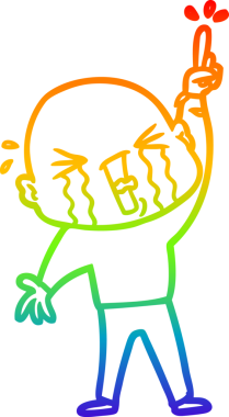 Bir insan tarafından çizilmiş ağlayan kel bir adamın çizgi çizimi.