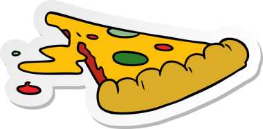 Bir insan tarafından çizilmiş bir dilim pizzanın el çizimi karikatürü.