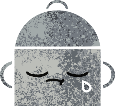 Bir insan tarafından çizilmiş yemek tenceresinin retro çizim tarzı karikatürü.