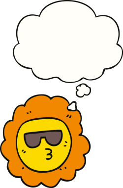 Bir insan tarafından çizilmiş düşünce baloncuklu ayçiçeği.