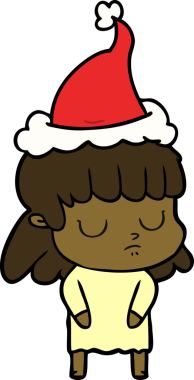 Bir insan tarafından çizilmiş Noel Baba şapkası takan kayıtsız bir kadının el çizimi.