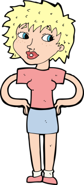 Bir insan tarafından çizilmiş kalçaları olan çizgi film kadını.