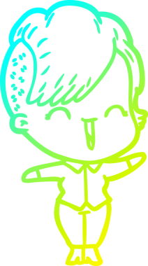 Bir insan tarafından çizilmiş, mutlu bir hipster kız çizgi filmi.