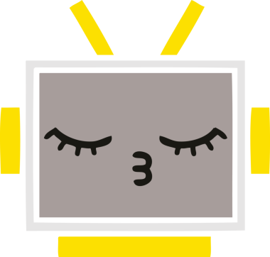 Bir insan tarafından çizilmiş robot kafasının düz renkli retro karikatürü