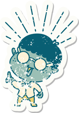 Bir insan tarafından çizilmiş dahice fikirli dövme stili bir adamın eski bir çıkartması.