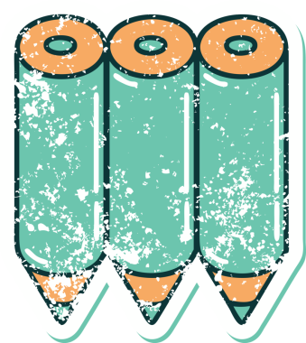 Bir insan tarafından çizilmiş renkli kalemlerin sembolik dövmeli resmi