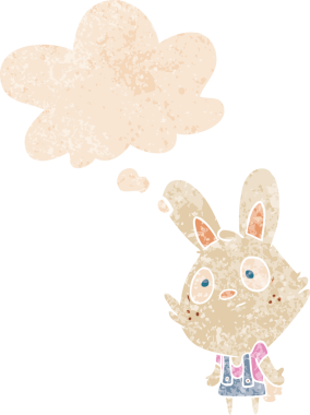 çizgi film tavşanı omuzlarını silkiyor grunge 'da düşünce baloncuğu sıkıntılı eski moda bir insan tarafından çizilmiş