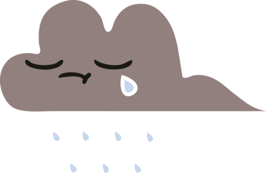 Bir insan tarafından çizilen fırtına bulutunun düz renkli retro karikatürü