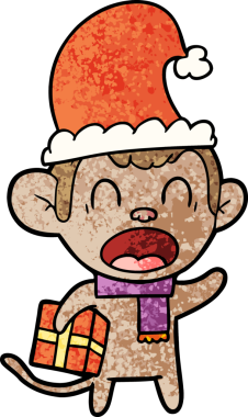 Bağıran maymun bir insan tarafından çizilmiş Noel hediyesini taşıyor.