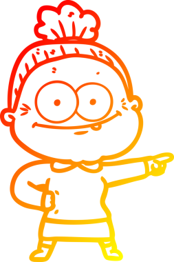 Bir insan tarafından çizilmiş mutlu, yaşlı bir kadının sıcak çizgi çizimi.