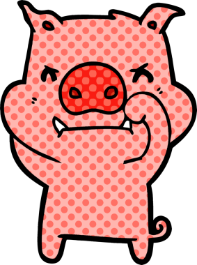 Bir insan tarafından çizilmiş kızgın çizgi film domuzu.