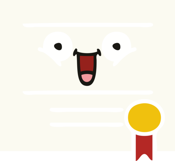 Bir insan tarafından çizilmiş mezuniyet diplomasının düz renkli retro karikatürü