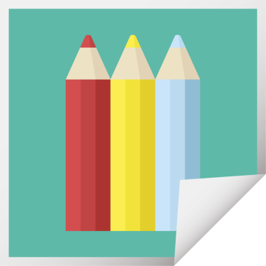 bir insan tarafından çizilmiş renkli kalemler grafik vektör illüstrasyon kare etiketi