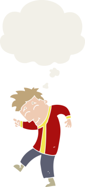 Düşünce baloncuğu olan çizgi film dansçısı insan tarafından çizilmiş.