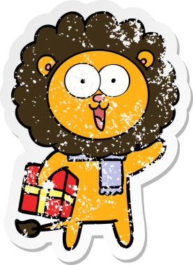 Bir insan tarafından çizilmiş mutlu çizgi film aslanının sıkıntılı çıkartması.