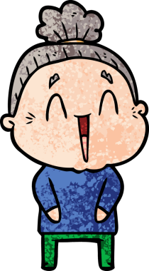 Bir insan tarafından çizilmiş mutlu yaşlı kadın çizgi filmi.