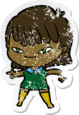 Bir insan tarafından çizilmiş karikatür çizen bir kadının sıkıntılı çıkartması.