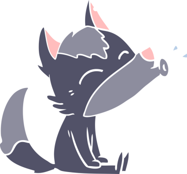 Uluyan Kurt düz renkli çizgi film bir insan tarafından çizildi.