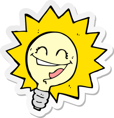 Bir insan tarafından çizilmiş mutlu bir ampul çıkartması.