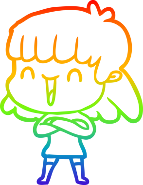 Gökkuşağı gradyan çizgi çizimi bir insan tarafından çizilmiş gülen bir çizgi kadın.