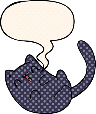 Çizgi roman tarzında konuşma balonu olan çizgi film kedisi bir insan tarafından çizildi.