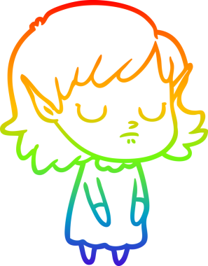 Gökkuşağı gradyan çizgi çizimi bir insan tarafından çizilmiş bir elf kızı