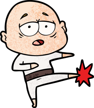 Bir insan tarafından çizilmiş yorgun, kel bir adam.