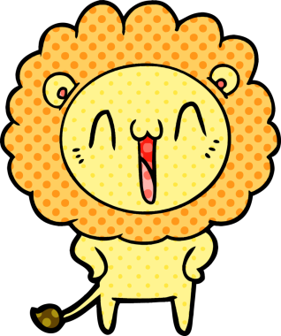 Bir insan tarafından çizilmiş mutlu çizgi film aslanı.