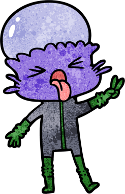 Bir insan tarafından çizilmiş garip bir uzaylı çizgi filmi.