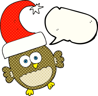 El yazısıyla çizilmiş çizgi roman konuşma balonu karikatürü küçük noel baykuşu bir insan tarafından çizildi