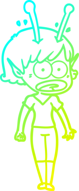 Bir çizgi film karakteri, bir insan tarafından çizilmiş soğuk gradyan çizimi.