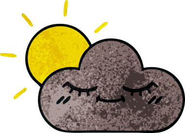 Bir fırtına bulutunun retro grunge dokusu ve bir insan tarafından çizilmiş güneş.