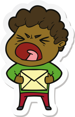 Bir insan tarafından çizilmiş öfkeli bir adamın karikatür çıkartması.