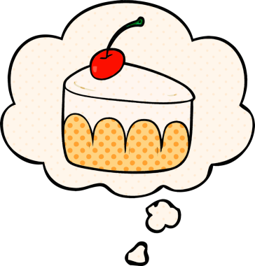 Çizgi roman tarzında bir insan tarafından çizilmiş düşünce baloncuklu çizgi film tatlısı.