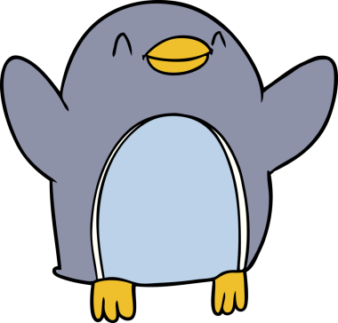 Bir insan tarafından çizilen sevinçten zıplayan penguen çizgi filmi.