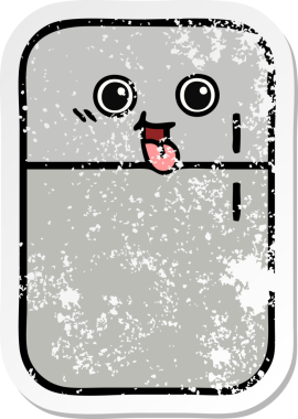 Bir insan tarafından çizilmiş şirin bir buzdolabının sıkıntılı çıkartması.