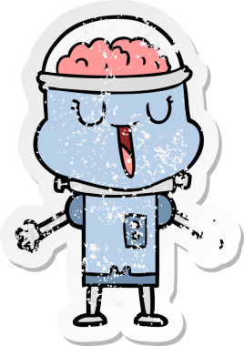 Bir insan tarafından çizilmiş mutlu çizgi film robotunun sıkıntılı çıkartması.