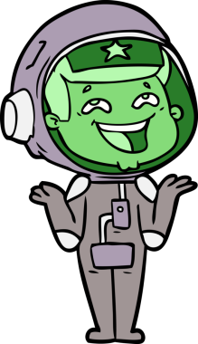 Bir insan tarafından çizilmiş gülen astronot çizgi filmi.