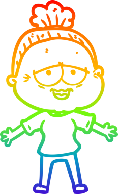 Gökkuşağı gradyan çizgi çizimi Bir insan tarafından çizilmiş mutlu yaşlı kadın