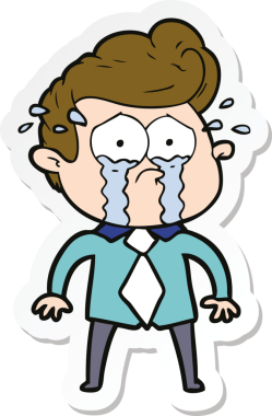 Bir insan tarafından çizilmiş ağlayan bir karikatür çıkartması.