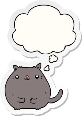 Düşünce baloncuklu çizgi film kedisi insan tarafından çizilmiş bir çıkartma.