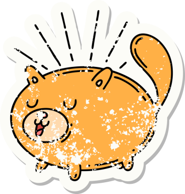 Bir insan tarafından çizilmiş eski bir dövme stili mutlu bir kedi.