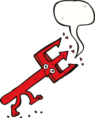 Bir insan tarafından çizilmiş konuşma balonlu şeytan çatalı.