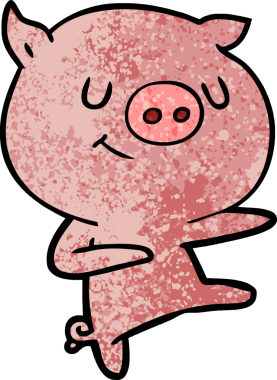 Bir insan tarafından çizilmiş mutlu domuz dansı çizgi filmi.