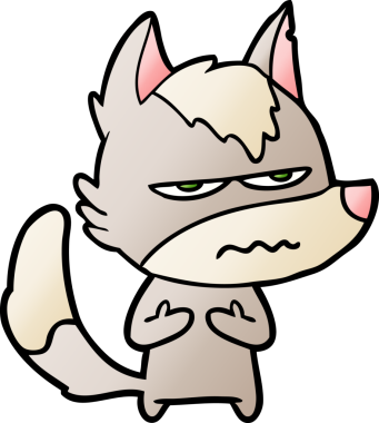 Bir insan tarafından çizilmiş rahatsız kurt çizgi filmi.