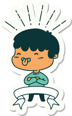 Dövme stili bir çocuğun çıkartması bir insan tarafından çizilmiş dili dışarı çıkarıyor.