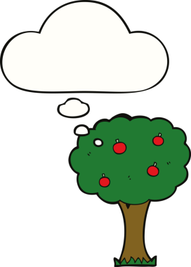 Bir insan tarafından çizilmiş düşünce baloncuklu elma ağacı.