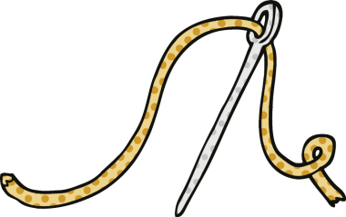 Çizgi roman tarzı iğne ve iplik bir insan tarafından çizilmiş.