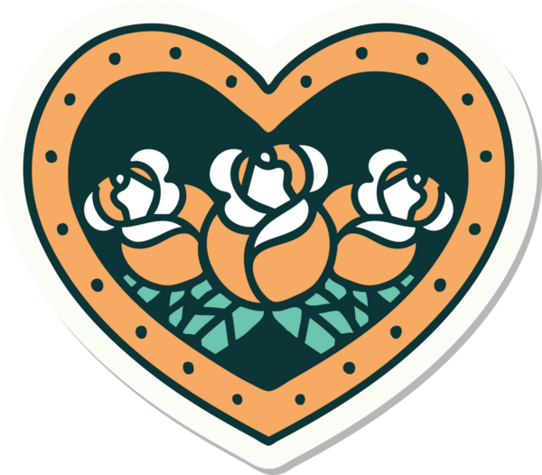 Geleneksel kalp stili dövme çıkartması ve bir insan tarafından çizilmiş çiçekler.